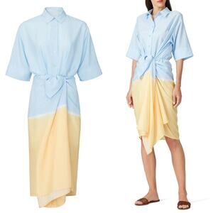 Tome Patchwork Tie Dye Dress Short Sleeve Collared Knee Length Blue & Yellow 4